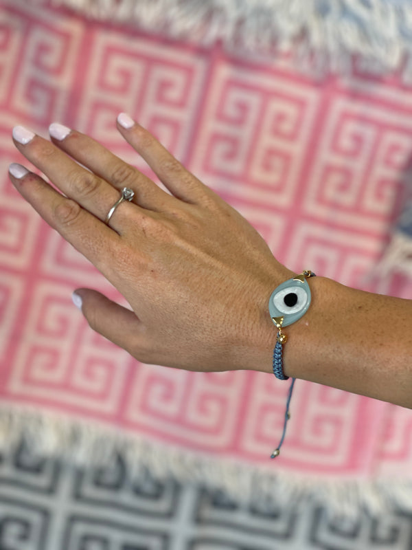 Blue Adjustable Cotton Bracelet with Resin Mati Eye
