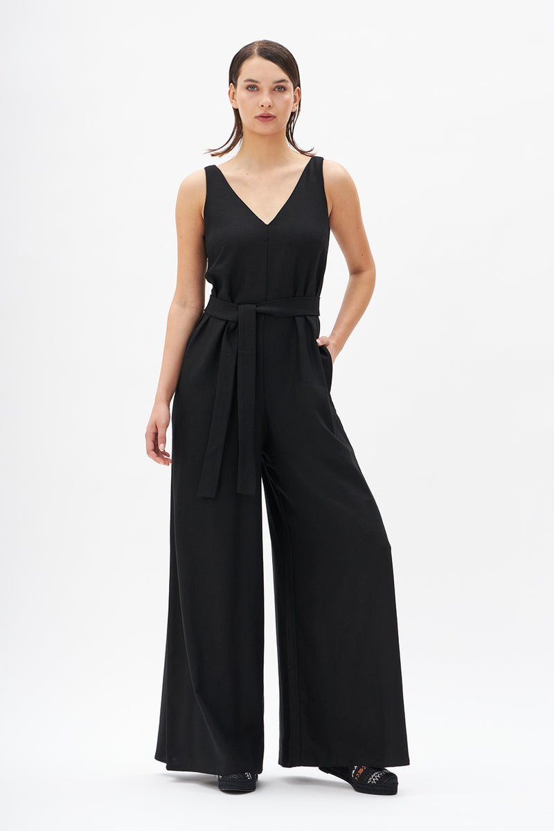 Summer Shelter jumpsuit with wide pants (Black) by Ioanna Kourbela