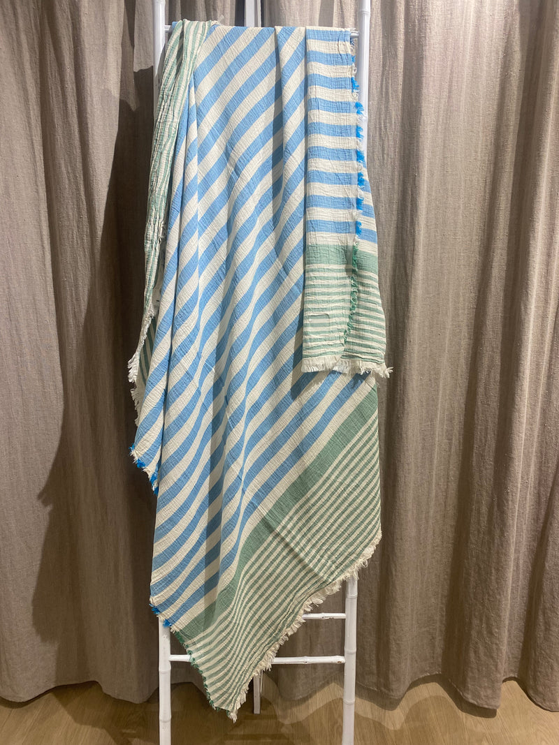 Koufonisi Greek Cotton Throw - Blue & Green