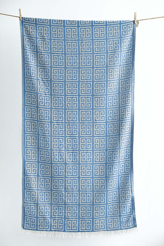Meandros Blue Luxury Greek Cotton Beach Towel - Aelia Anna