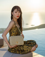 Miss Polyplexi Monaco Sparkling Gold/Beige Crochet Shoulder bag with gold chain