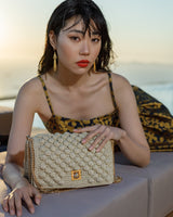 Miss Polyplexi Monaco Sparkling Gold/Beige Crochet Shoulder bag with gold chain