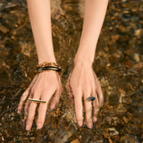 an almond eye shaped ring made fro black polyamide encased in brass gold plated. A unique modern take on the eye ring. by Greek Designer. hand made in Greece