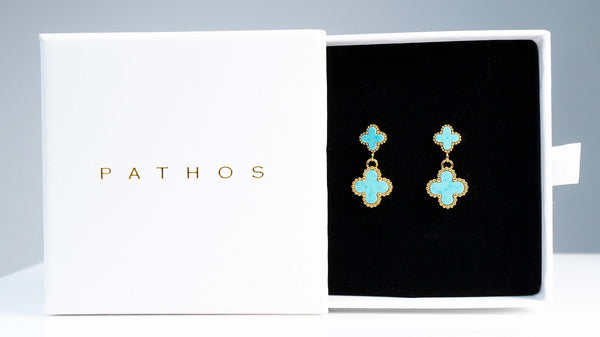 light blue double clove earrings by Pathos jewellery