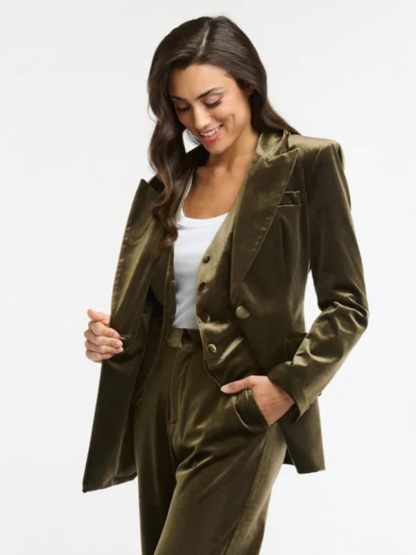 Gwenyth Olive Velvet Suit