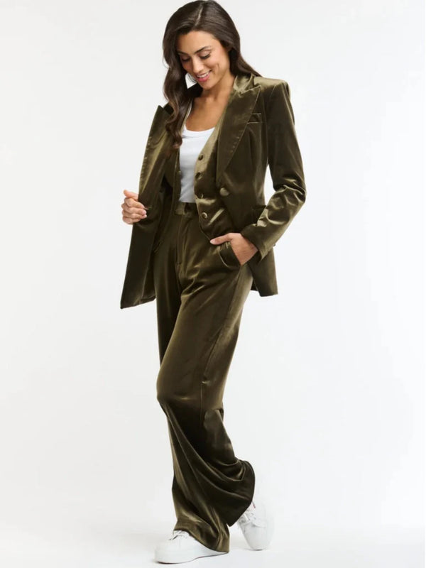 Gwenyth Olive Velvet Suit