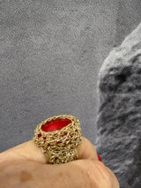 Hara Karamichali Red Coral Small Stone Ring - Gold