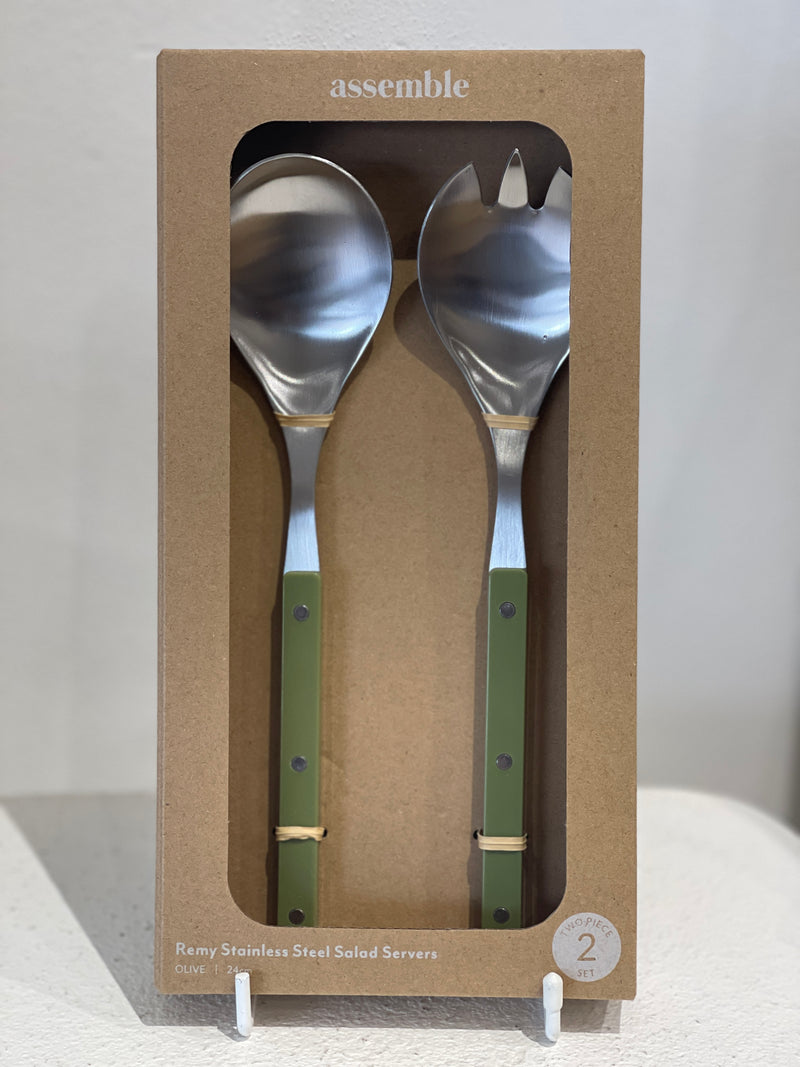 Remy Stainless Steel Salad Servers - Olive