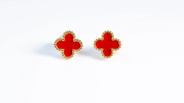Santorini Gold Clover Earrings - Red