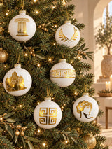 WHITE AND GOLD GRECIAN 6 PACK CHRISTMAS BAUBLES