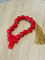 Small Beaded Clay Cross - Red