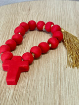 Small Beaded Clay Cross - Red