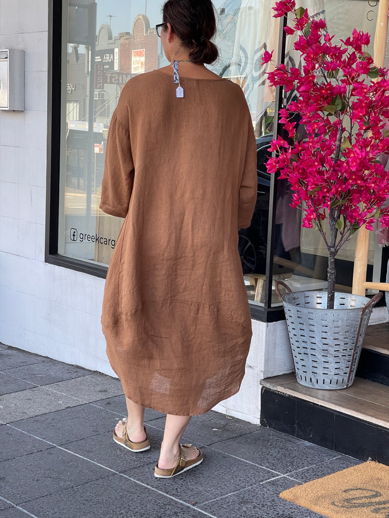Diane Linen Midi Dress in Cinnamon