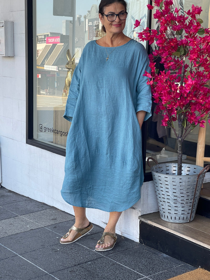 Diane Linen Midi Dress in Powder Blue