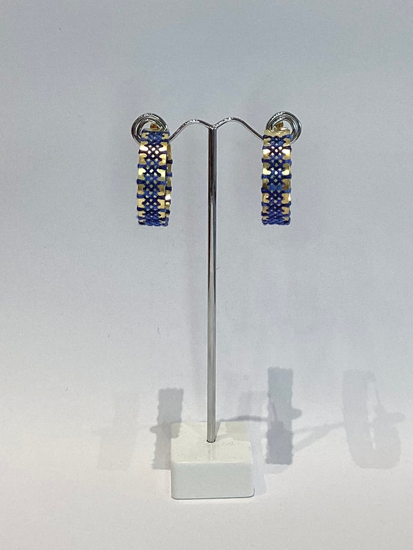 Greek Gold Hoop Earrings - Kendito Blue Stitching