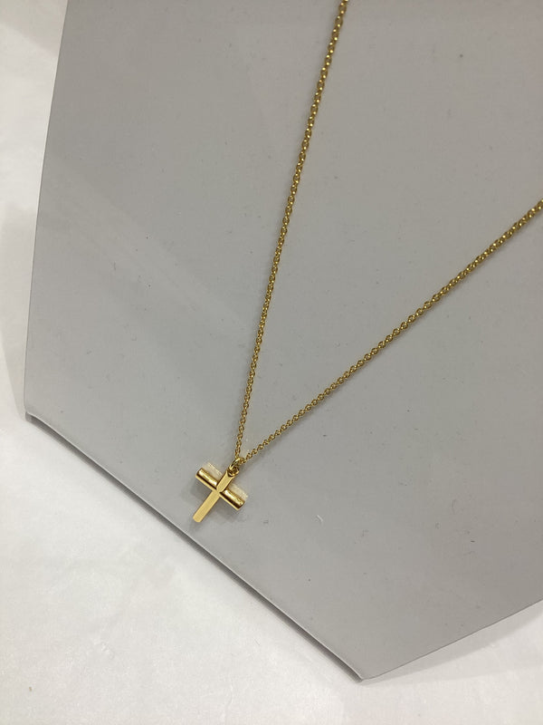 Gold Cross with Blue Crystal Necklace