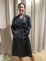 BLACK FAUX LEATHER COAT