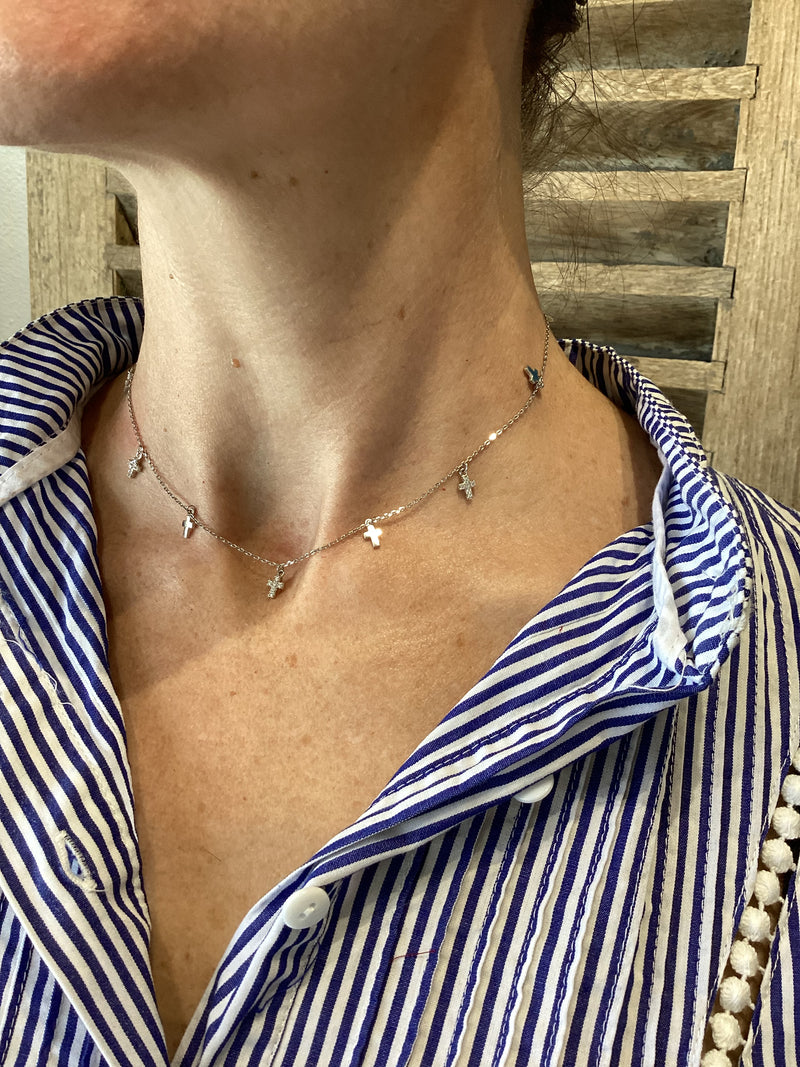 Silver Mini Cross Necklace - Crystal & Plain Cross