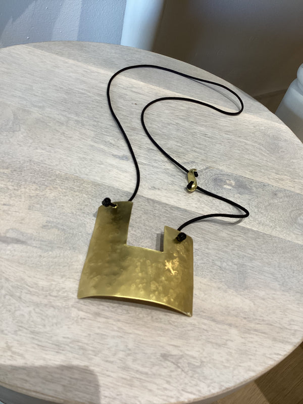 Handmade Black Cord Necklace with Chunky Gold Pendant