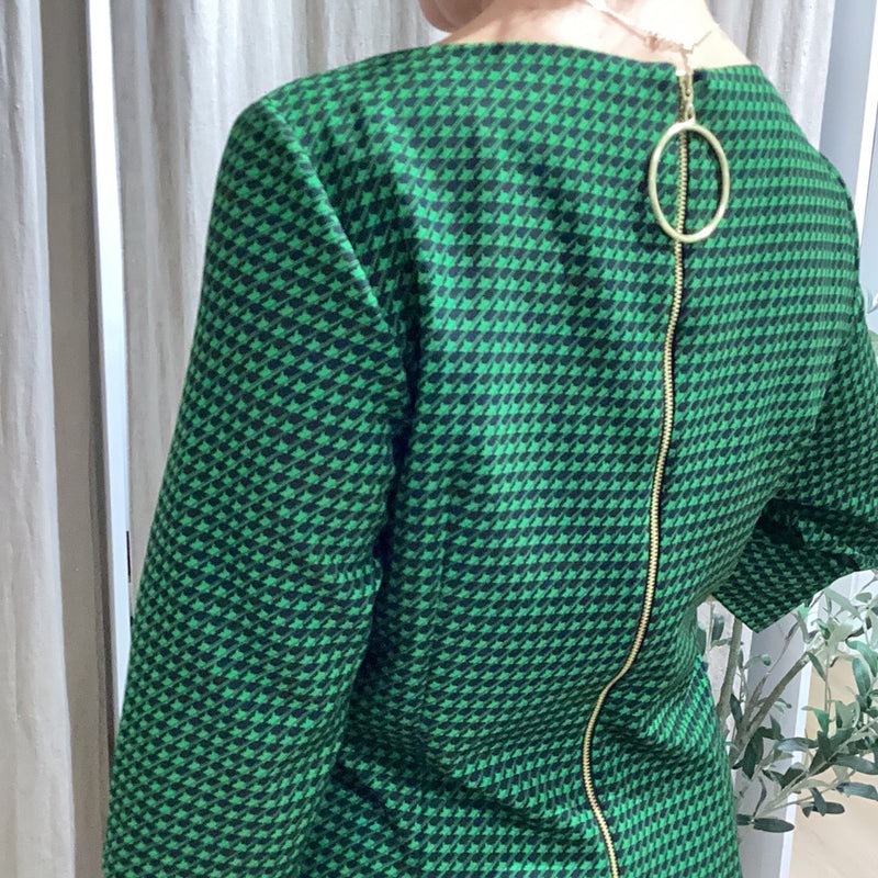 Green and Black Houndstooth Dress