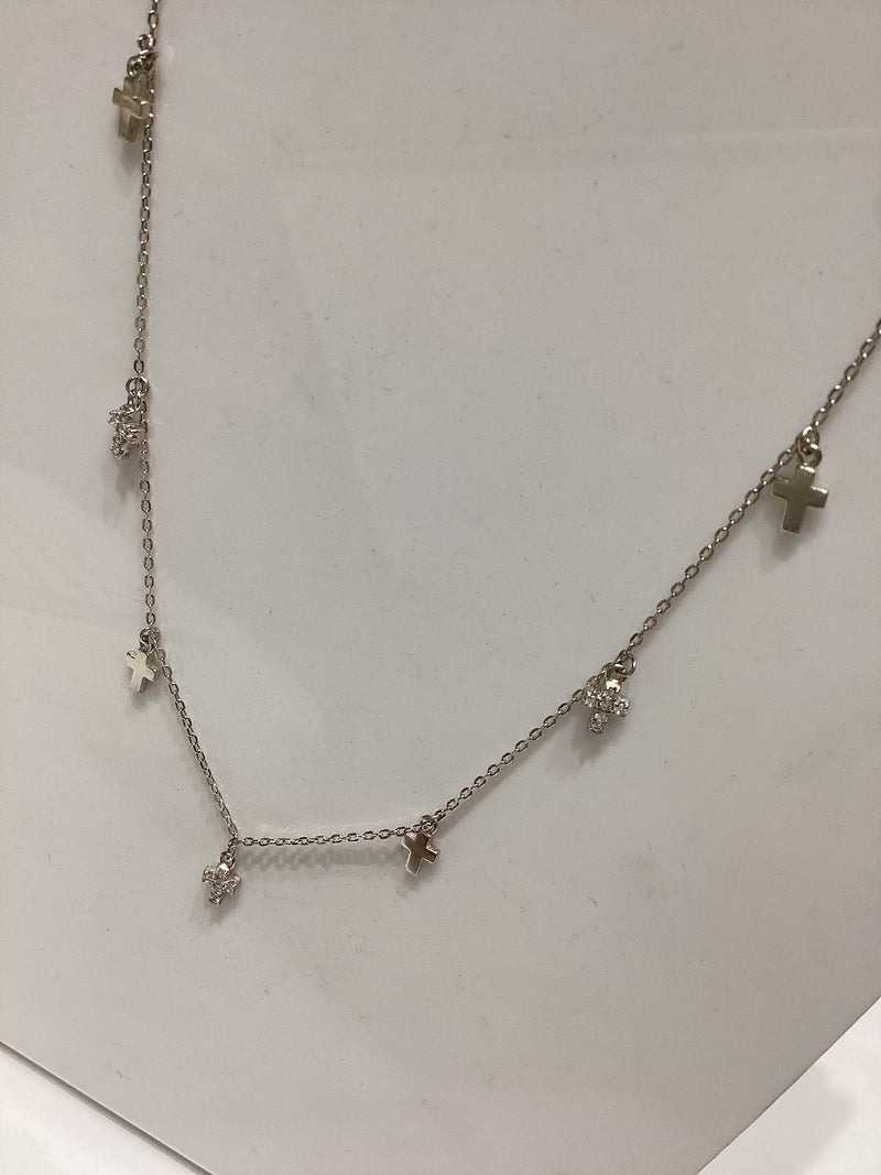 Silver Mini Cross Necklace - Crystal & Plain Cross