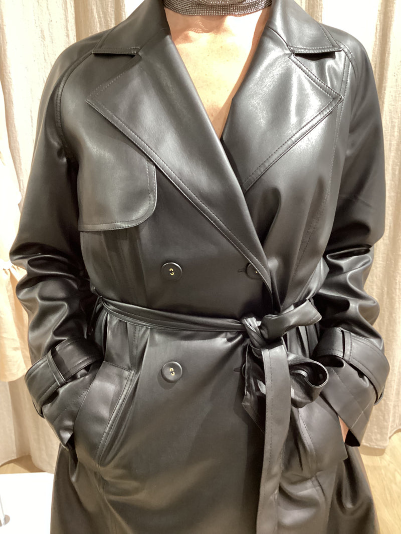 BLACK FAUX LEATHER COAT