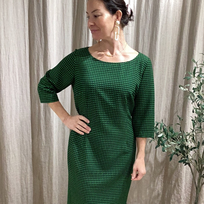 Green and Black Houndstooth Dress