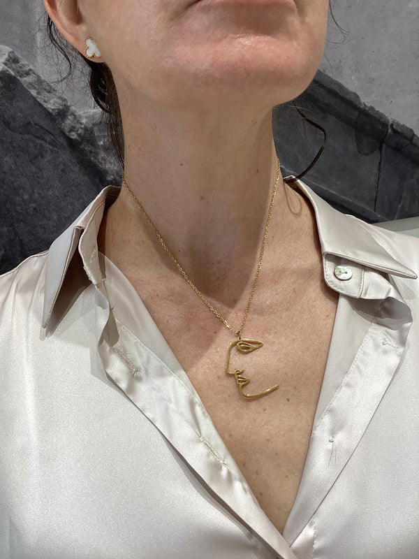Gold Face Silhouette Pendant Necklace