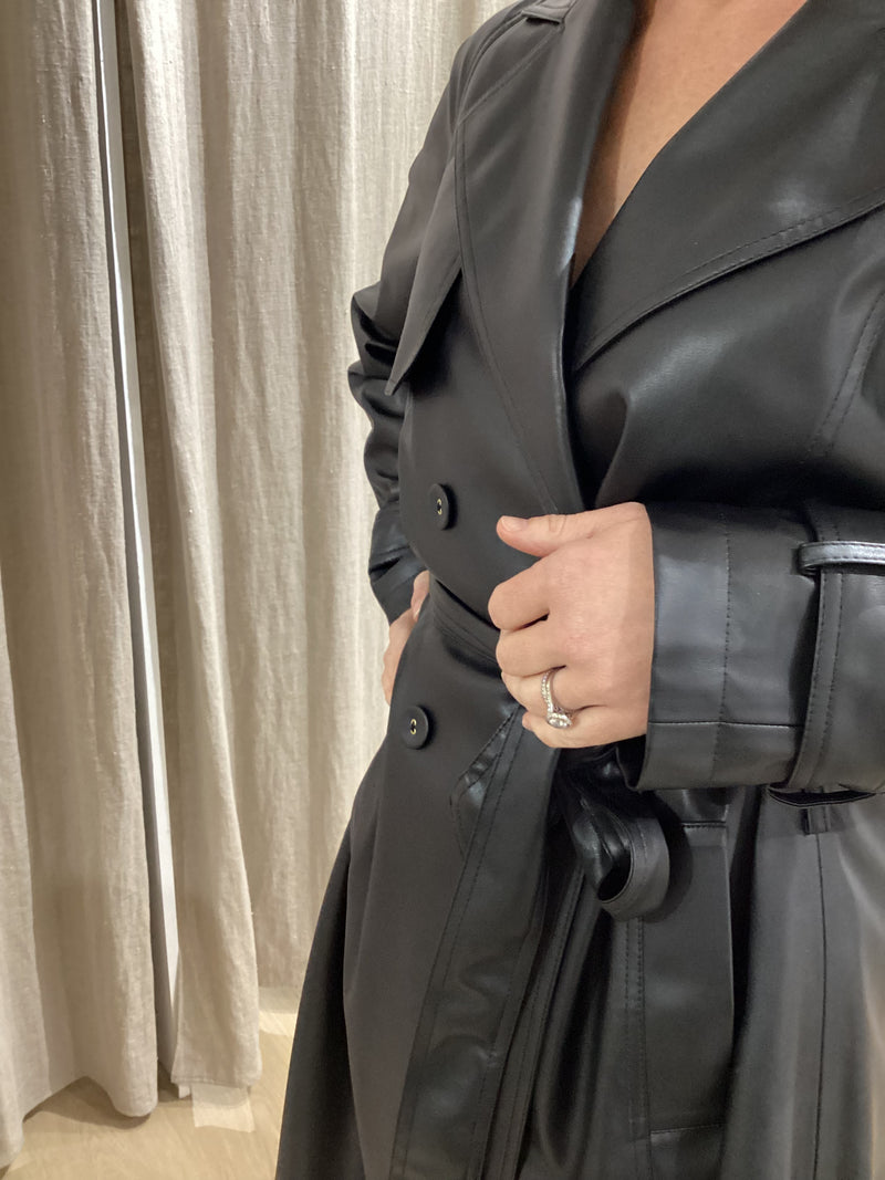 BLACK FAUX LEATHER COAT