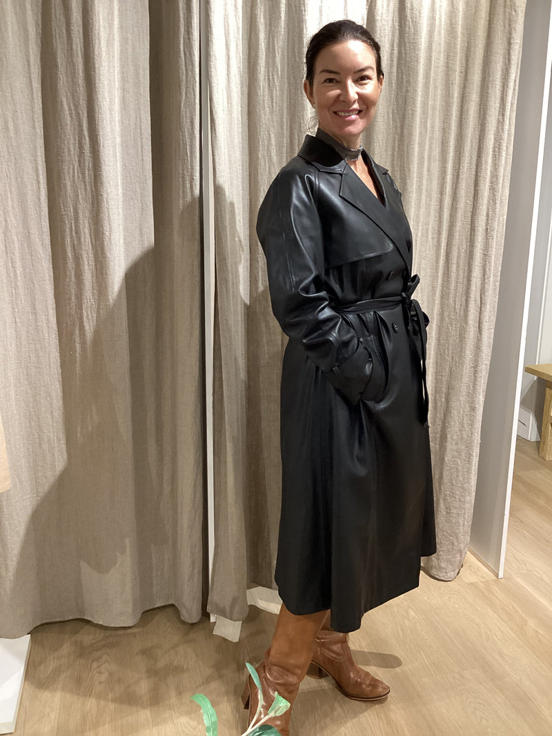 BLACK FAUX LEATHER COAT