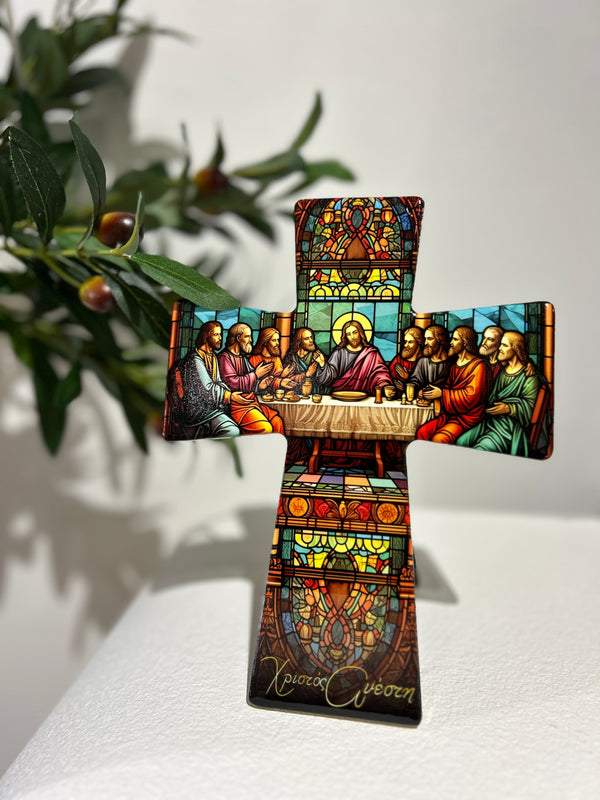 Ceramic God Is Risen Last Supper Standing Cross