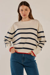 Leonie Knit Sweater - Navy/Off white stripe