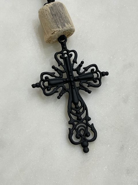 Black Orthodox Cross with Cord
