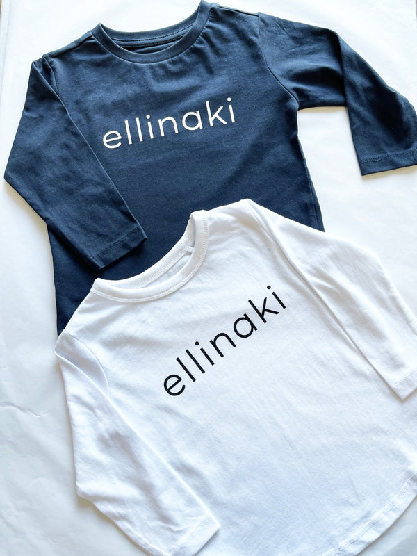Ellinaki branded Kids Long Sleeve Top - White or Navy