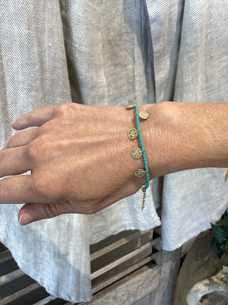 Aqua Bead & Gold Bracelet