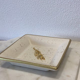 Square Ivory ceramic dish with gold olive branch