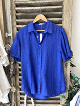 Men’s Short Sleeve Linen Shirt - Ocean Blue