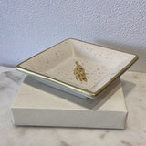 Square Ivory ceramic dish with gold olive branch