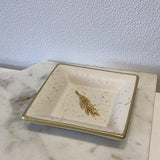 Square Ivory ceramic dish with gold olive branch