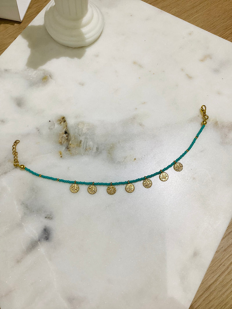 Aqua Bead & Gold Bracelet